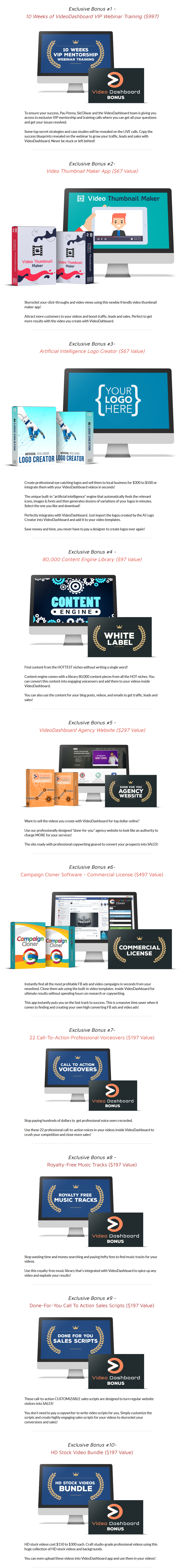 VideoDashboard Bonuses new